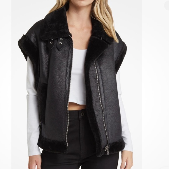 Blank NYC Jackets & Blazers - NEW BLANK NYC Black Sherpa Moto Vest retail $175